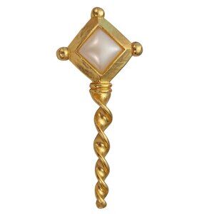 Gold Tone Faux Pearl Sceptre Style Pin Brooch E550
